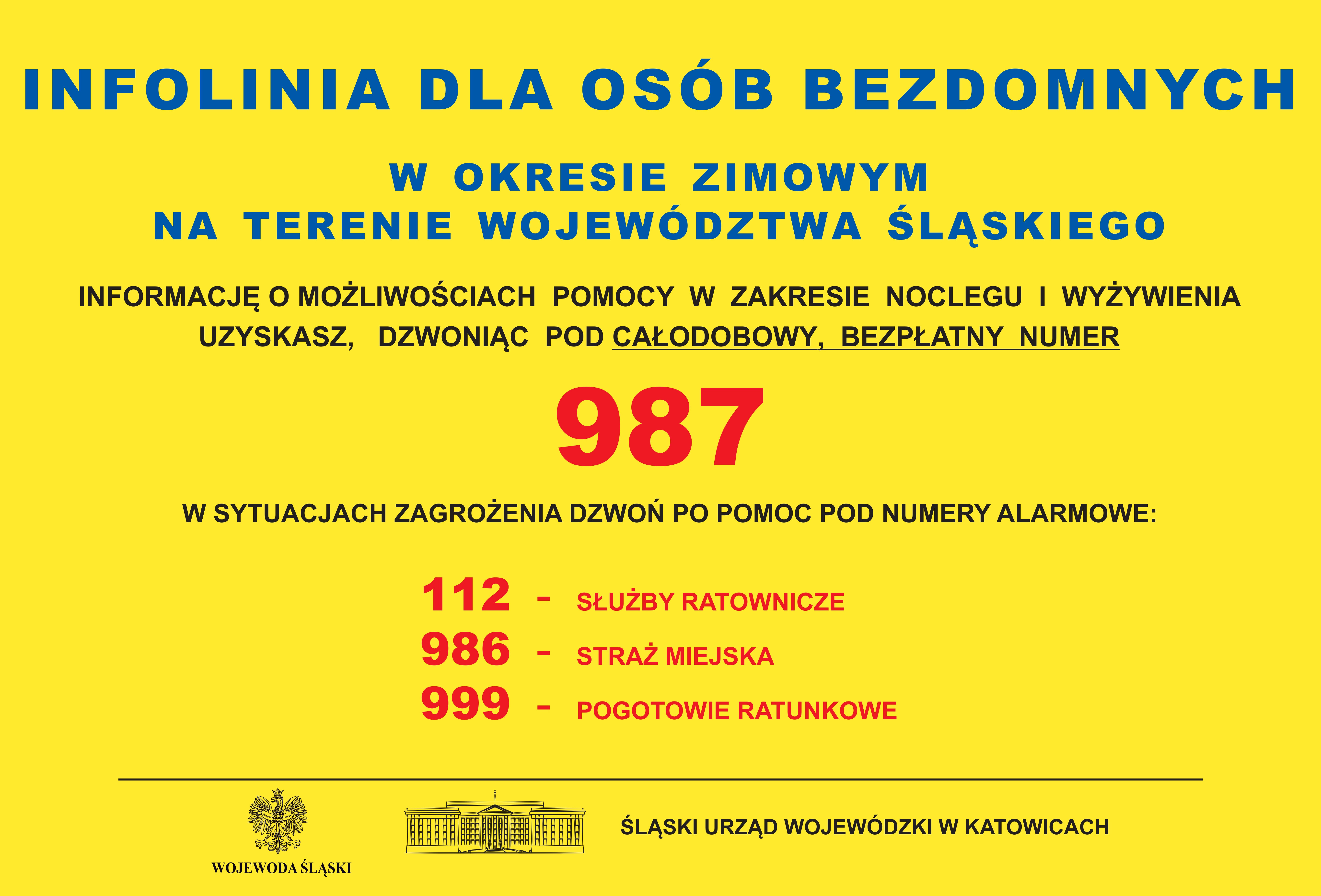 987 numery telefonu pomoc bezdomnym na terenie województwa ślaskiego