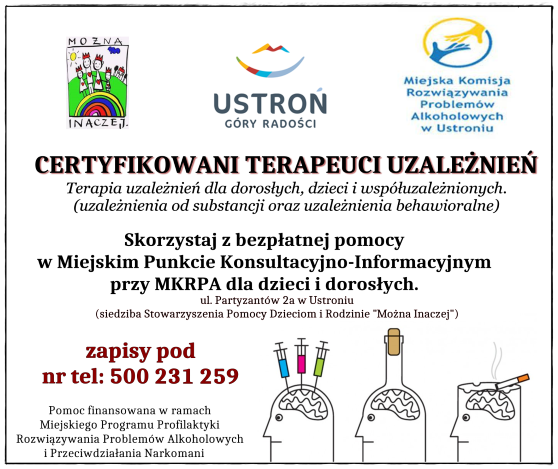 Plakat Certyfikowani terapeuci gmina Ustroń
